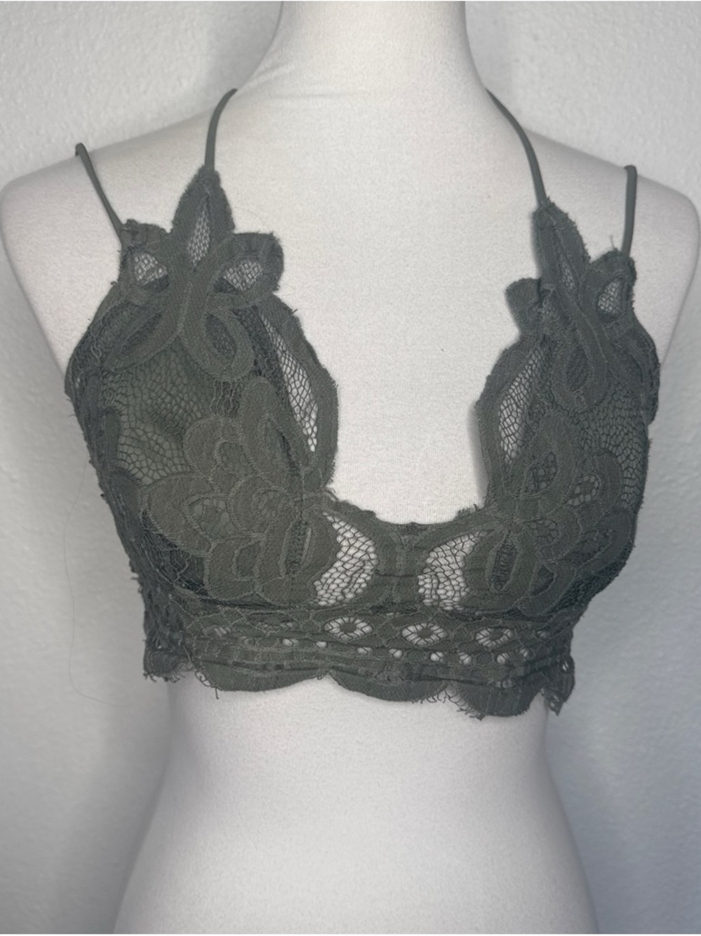 Floral Lace Bralette in Olive Green